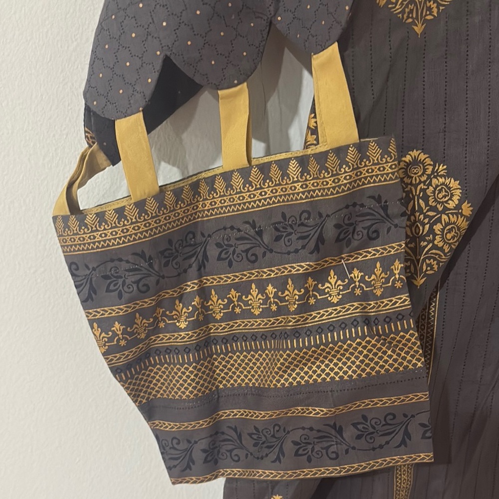 Brand NEW Indian Pakistani 3 pc suit gray gold navy blue - Picture 3 of 8